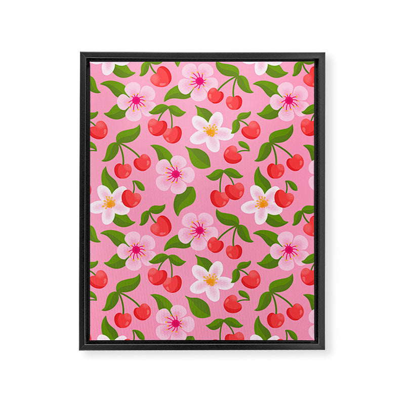 Cherry Pattern on Pink Framed Canvas Print Gallery Image 8