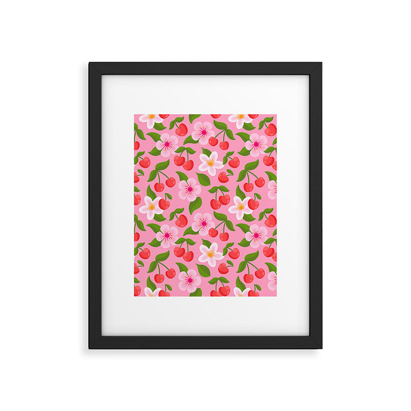 Cherry Pattern on Pink Framed Art Print Gallery Image 6