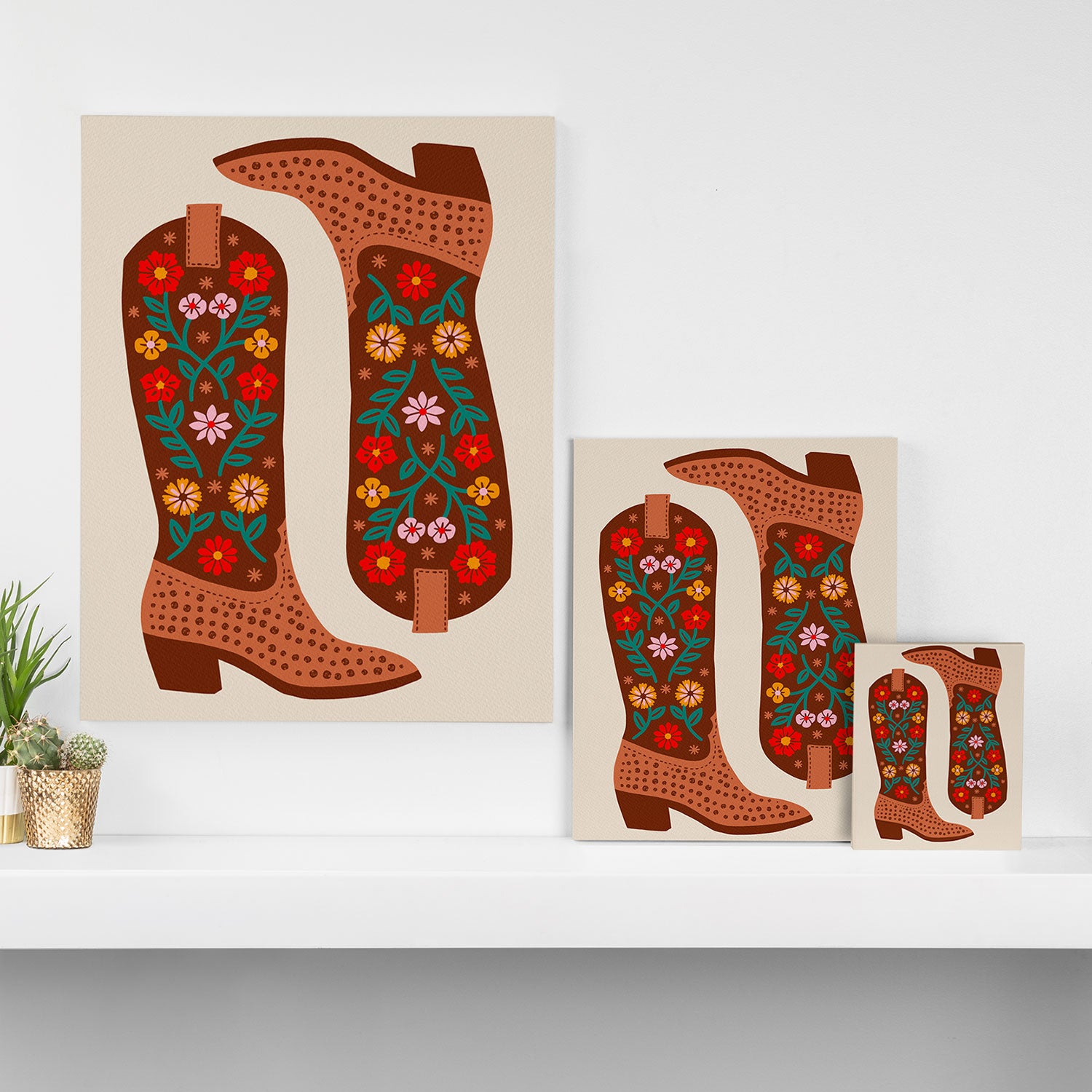 Cowgirl Boots - Bright Multicolor Canvas Print Gallery Image 3