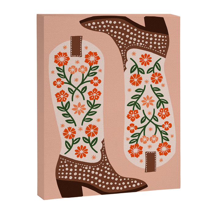 Cowgirl Boots - Orange and Green Canvas Print Gallery Image 1
