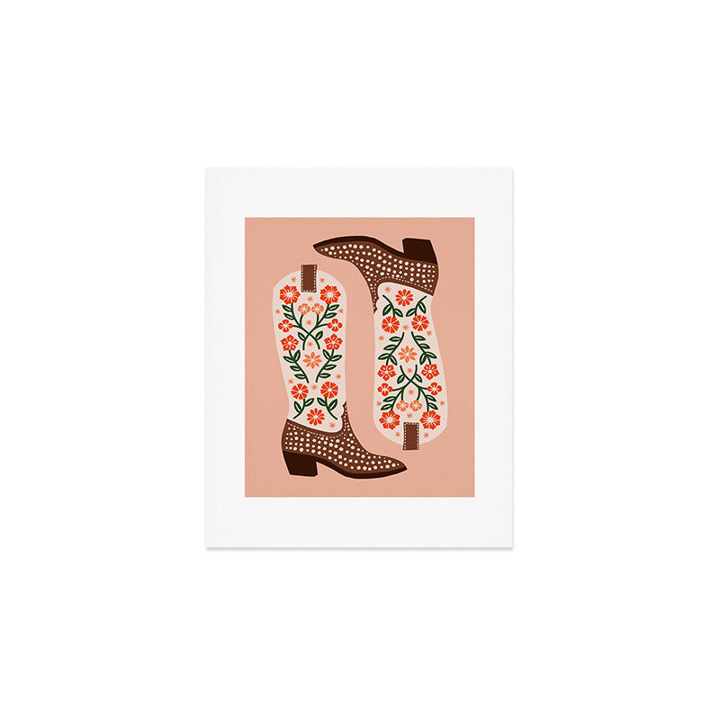 Cowgirl Boots - Orange and Green Art Print Gallery Image 1