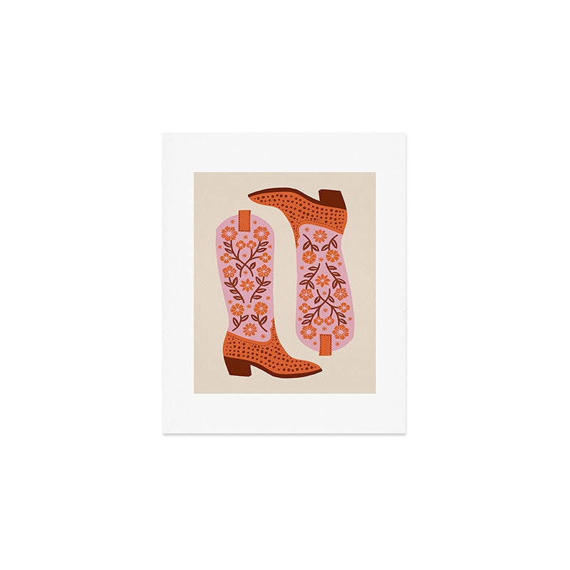 Cowgirl Boots - Pink and Orange Art Print Gallery Image 1