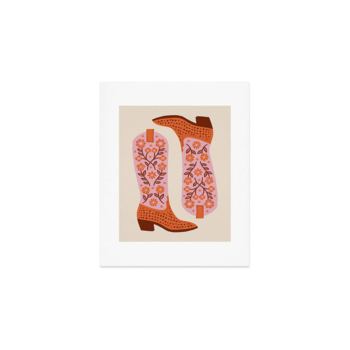 Cowgirl Boots - Pink and Orange Art Print Gallery Image 1