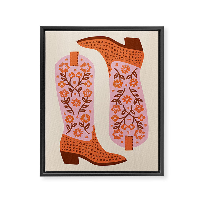Cowgirl Boots - Pink and Orange Framed Canvas Print Gallery Image 6