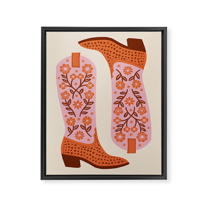 Cowgirl Boots - Pink and Orange Framed Canvas Print Gallery Image 1