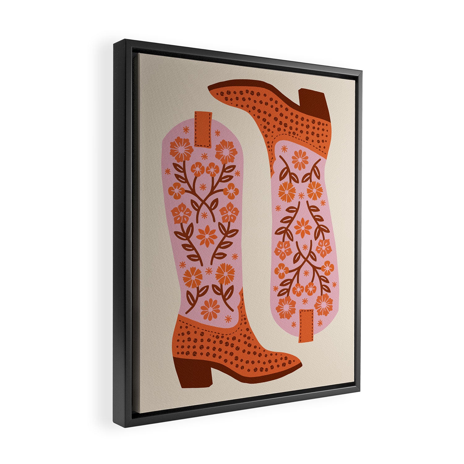 Cowgirl Boots - Pink and Orange Framed Canvas Print Gallery Image 2