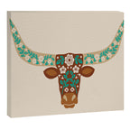 Floral Longhorn - Brown and Turquoise Canvas Print Gallery Image 14