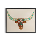 Floral Longhorn - Brown and Turquoise Framed Canvas Print Gallery Image 14