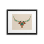 Floral Longhorn - Brown and Turquoise Framed Art Print Gallery Image 6