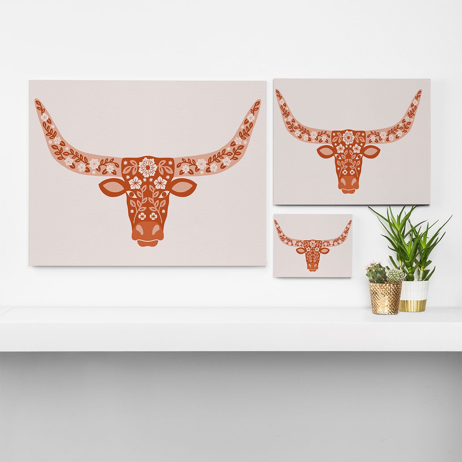 Floral Longhorn â Burnt Orange Canvas Print Gallery Image 3