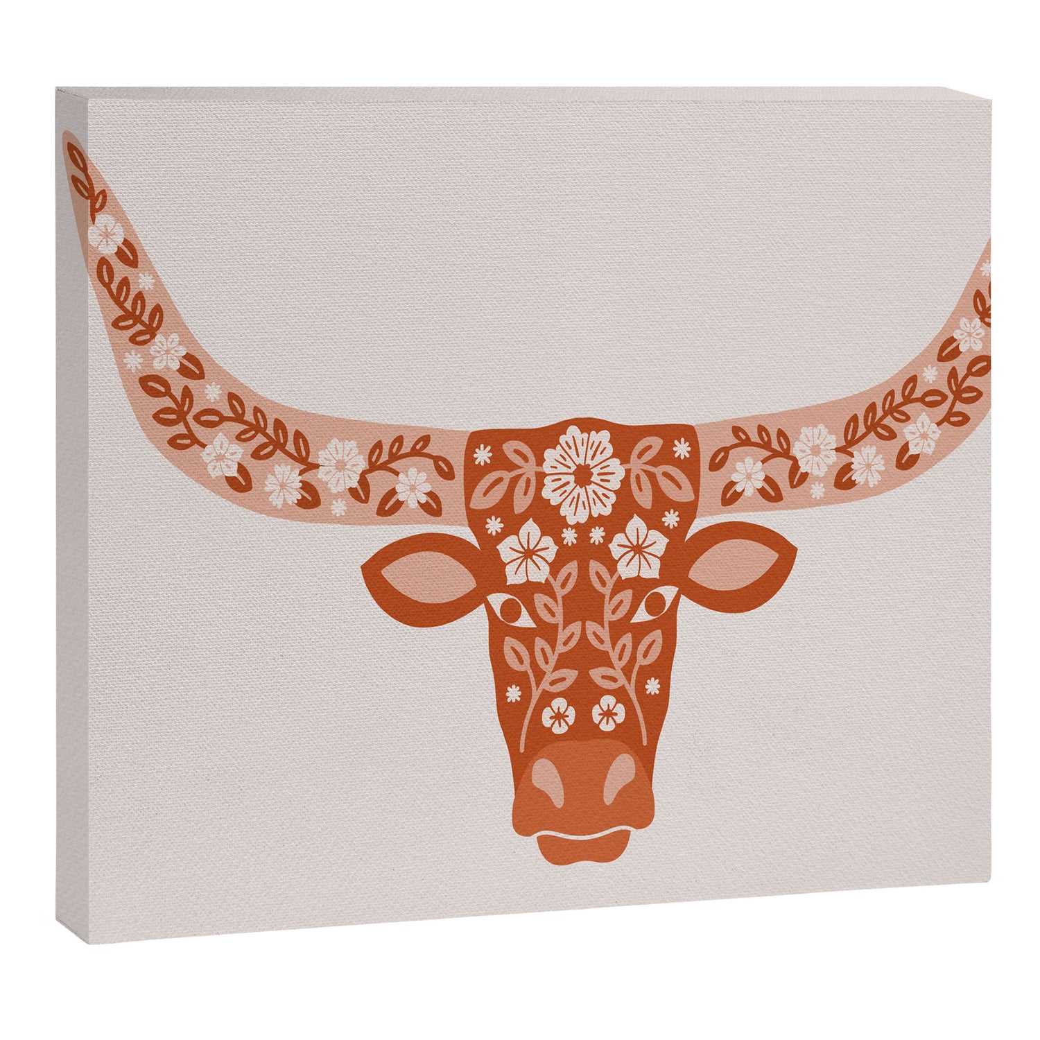 Floral Longhorn â Burnt Orange Canvas Print Gallery Image 3