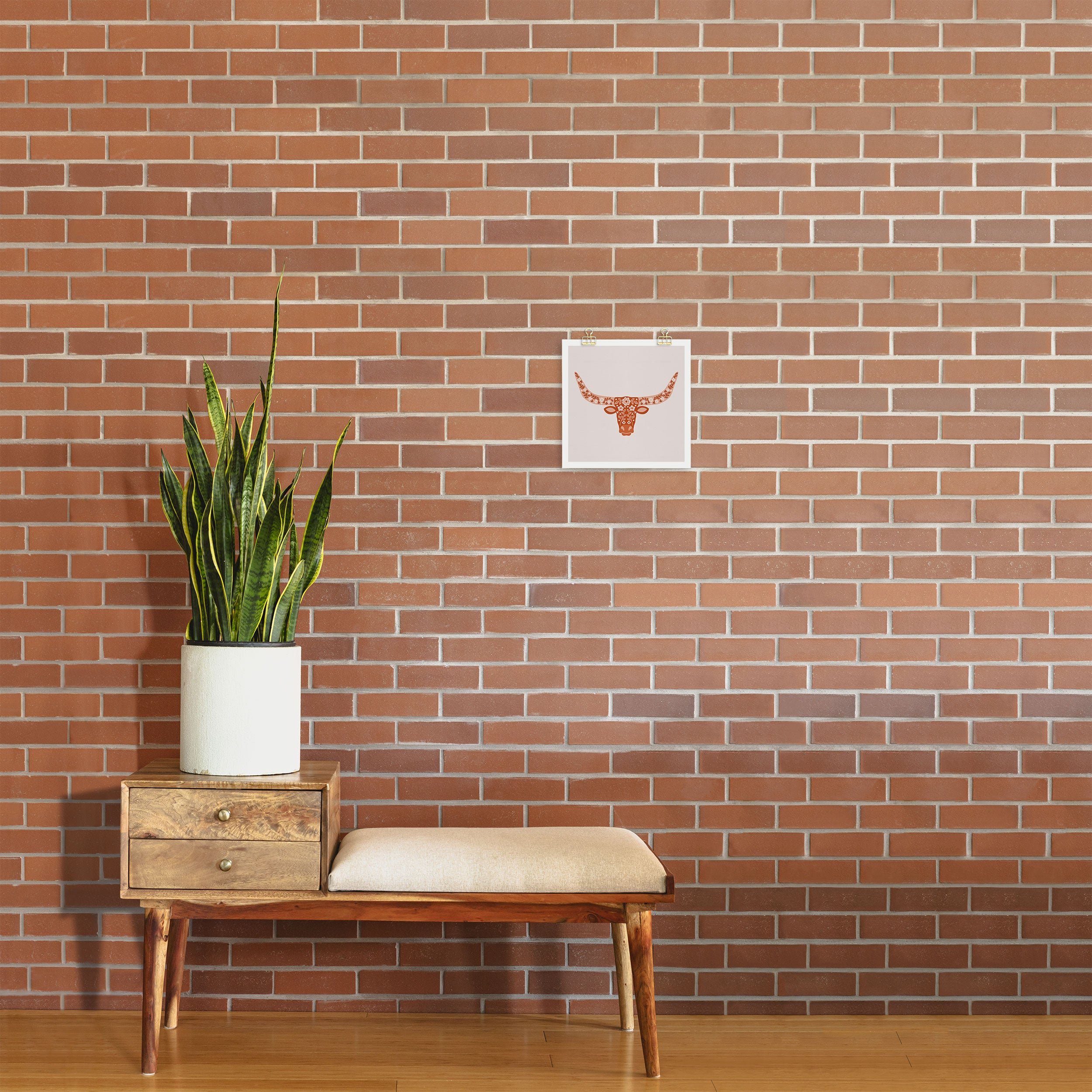 Floral Longhorn â Burnt Orange Art Print Square Gallery Image 2