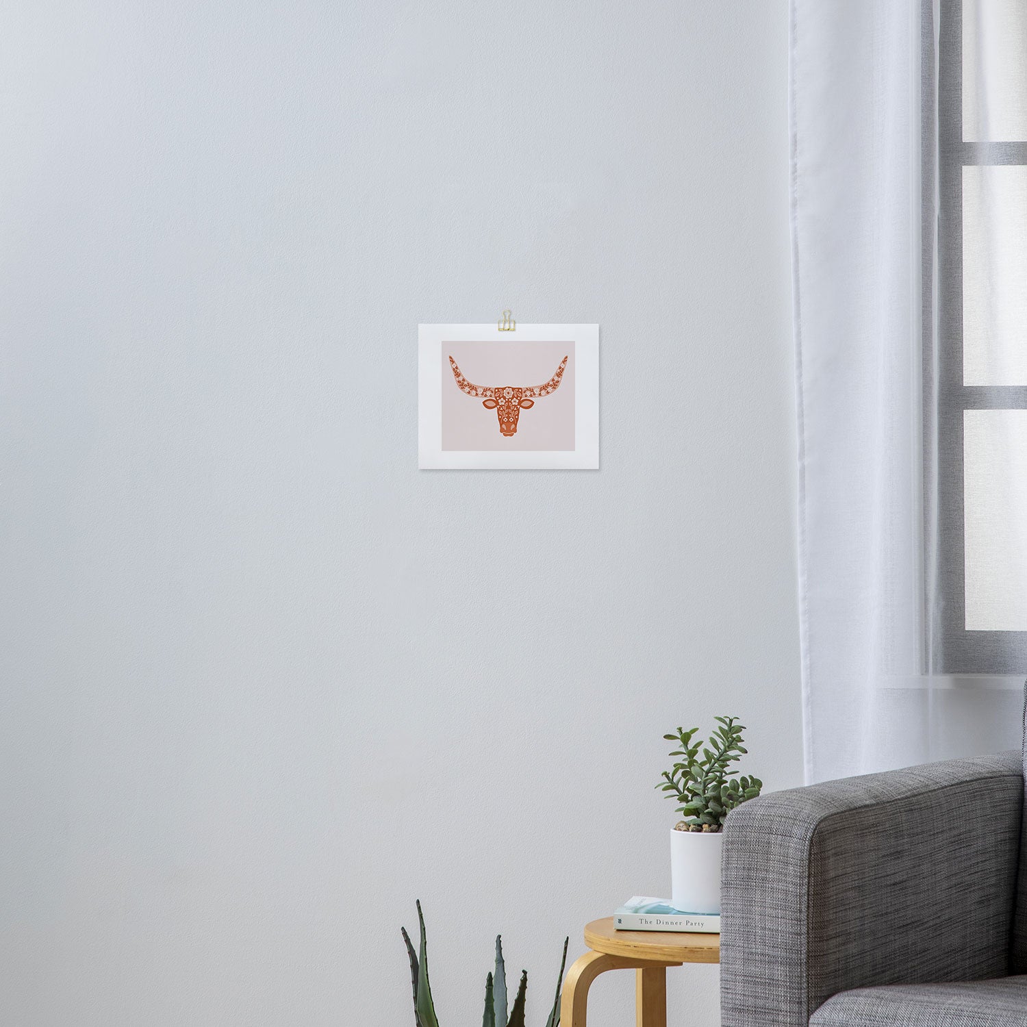 Floral Longhorn â Burnt Orange Art Print Gallery Image 3