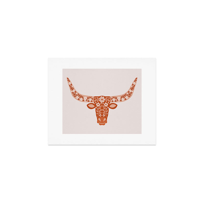 Floral Longhorn â Burnt Orange Art Print Gallery Image 1