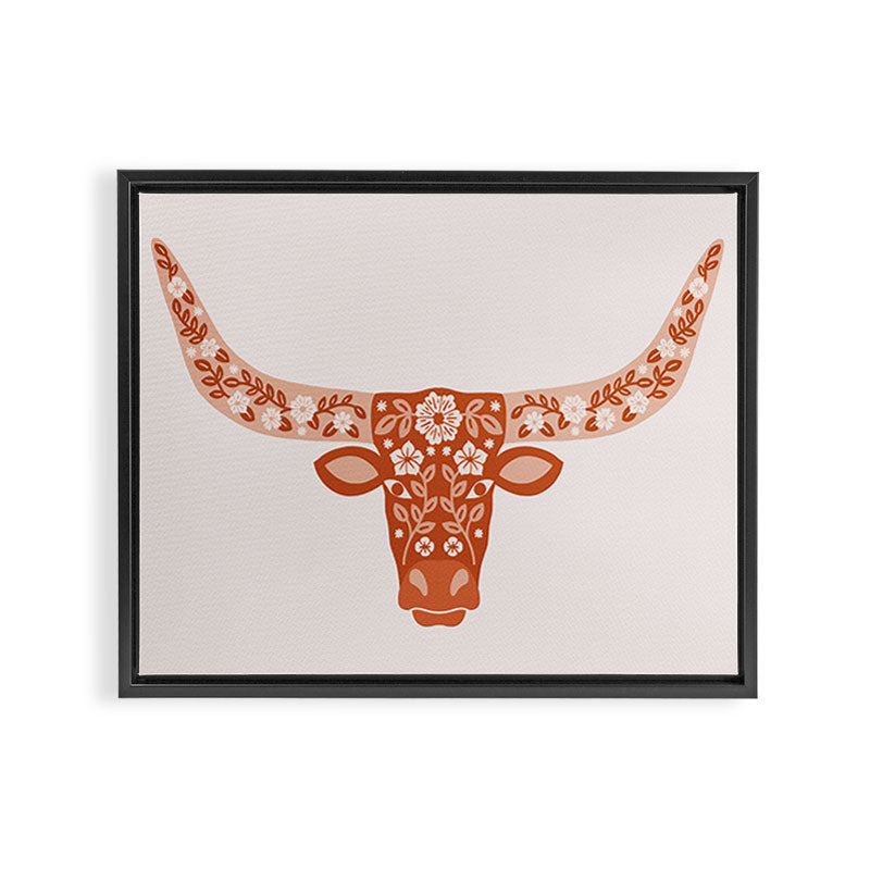 Floral Longhorn â Burnt Orange Framed Canvas Print Gallery Image 3