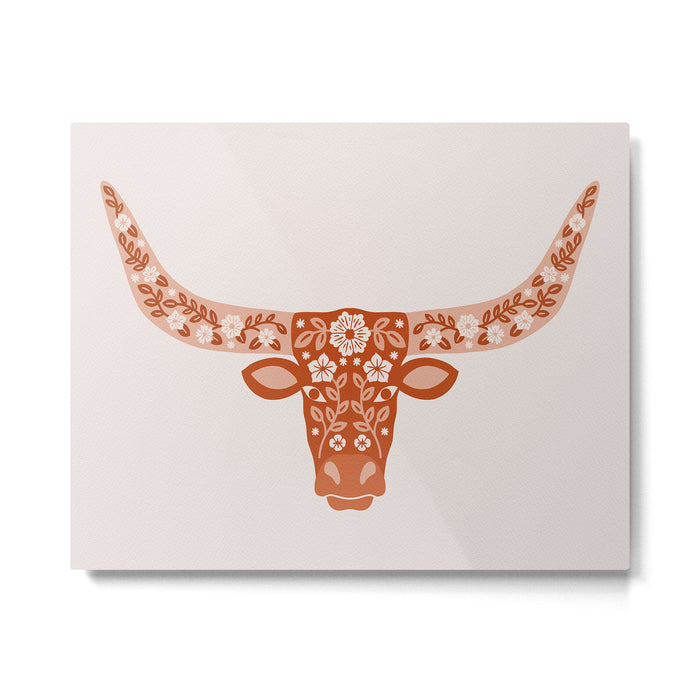 Floral Longhorn â Burnt Orange Metal Print Gallery Image 1