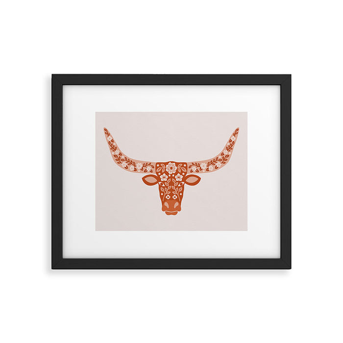 Floral Longhorn â Burnt Orange Framed Art Print Gallery Image 1