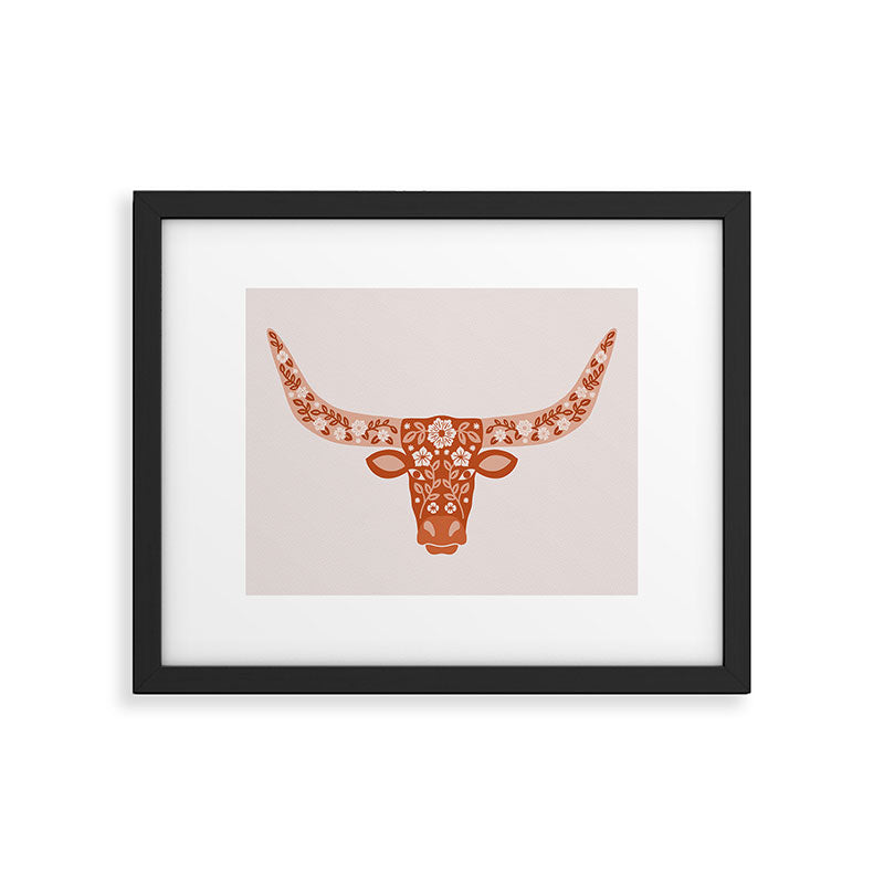 Floral Longhorn â Burnt Orange Framed Art Print Gallery Image 6