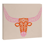 Floral Longhorn - Pink and Orange Canvas Print Gallery Image 8
