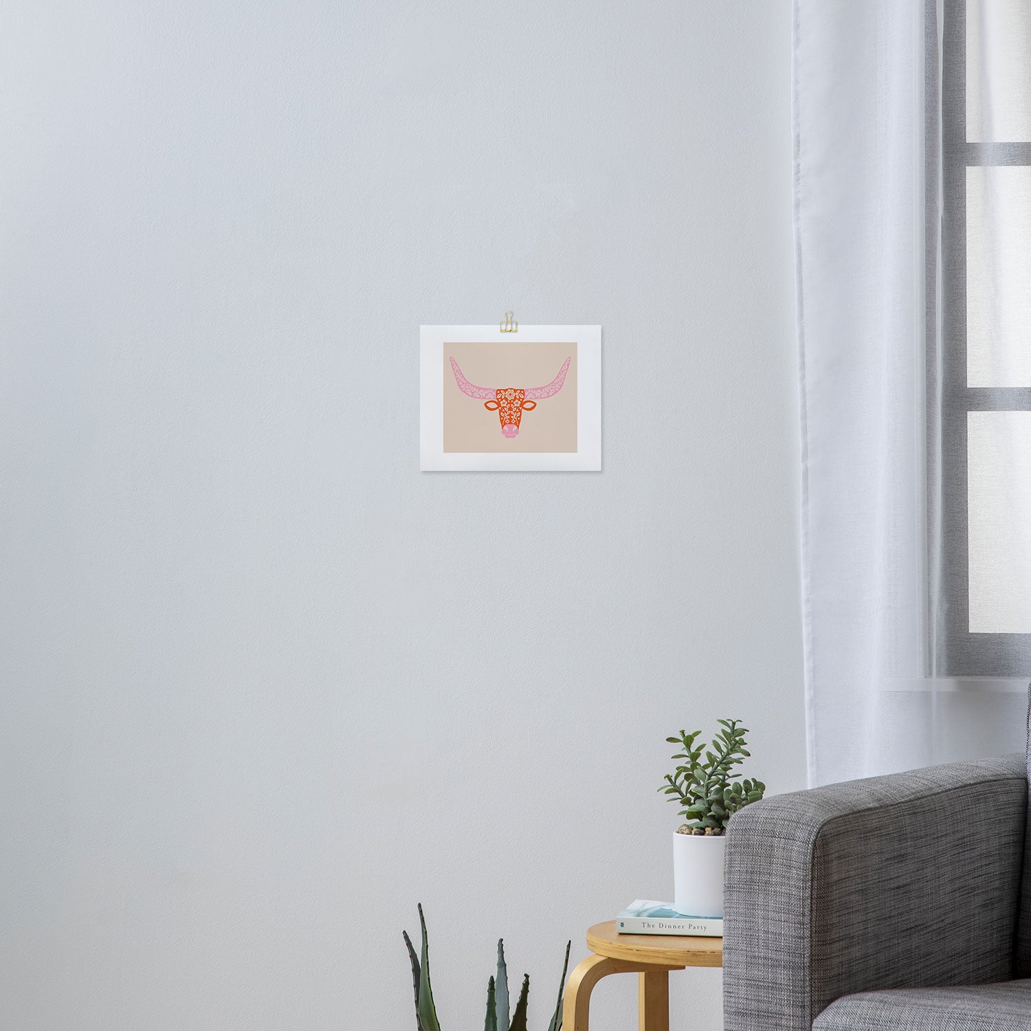Floral Longhorn - Pink and Orange Art Print Gallery Image 3