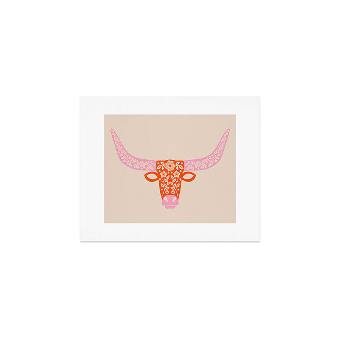 Floral Longhorn - Pink and Orange Art Print Gallery Image 1