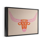 Floral Longhorn - Pink and Orange Framed Canvas Print Gallery Image 2