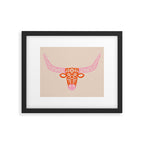 Floral Longhorn - Pink and Orange Framed Art Print Gallery Image 6