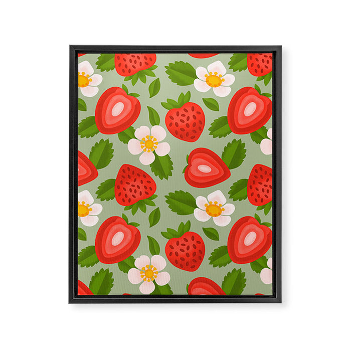 Strawberry Pattern on Mint Green Framed Canvas Print Gallery Image 1