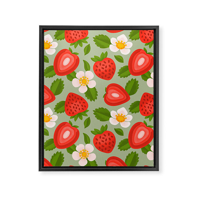 Strawberry Pattern on Mint Green Framed Canvas Print Gallery Image 8