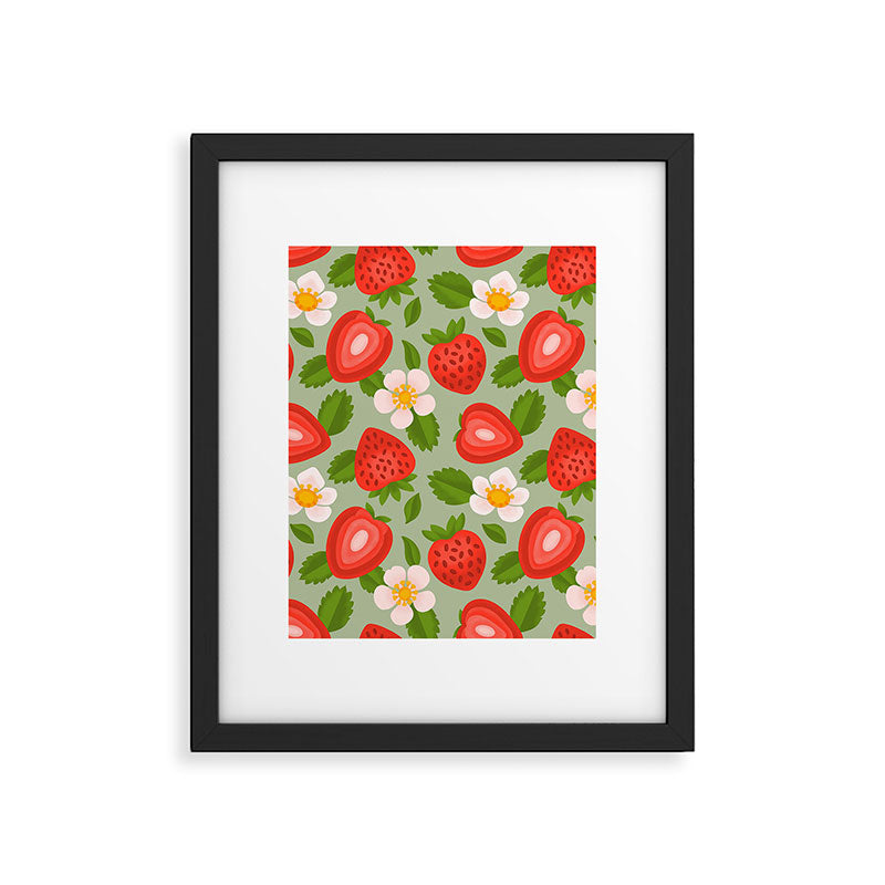 Strawberry Pattern on Mint Green Framed Art Print Gallery Image 6
