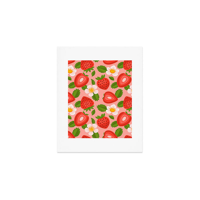Strawberry Pattern on Pink Art Print Gallery Image 1