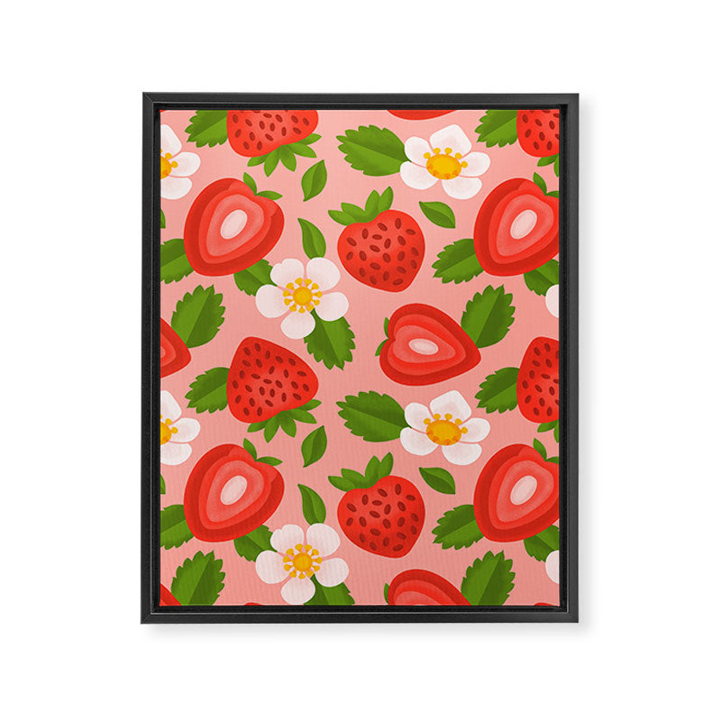 Strawberry Pattern on Pink Framed Canvas Print Gallery Image 8