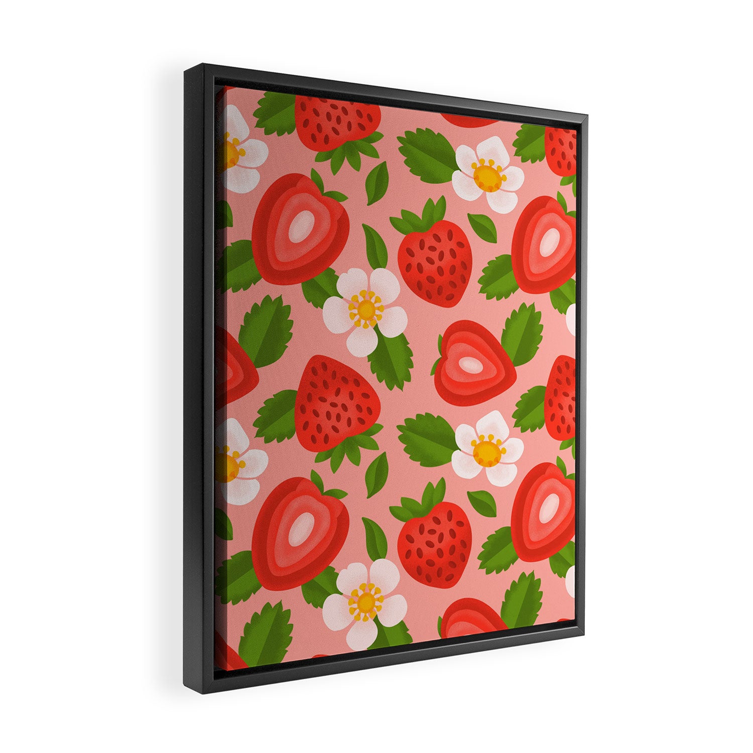 Strawberry Pattern on Pink Framed Canvas Print Gallery Image 2