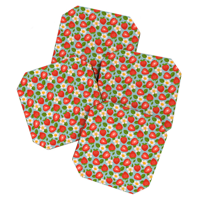 Strawberry Pattern on Sky Blue Coaster Gallery Image 1