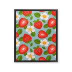 Strawberry Pattern on Sky Blue Framed Canvas Print Gallery Image 8