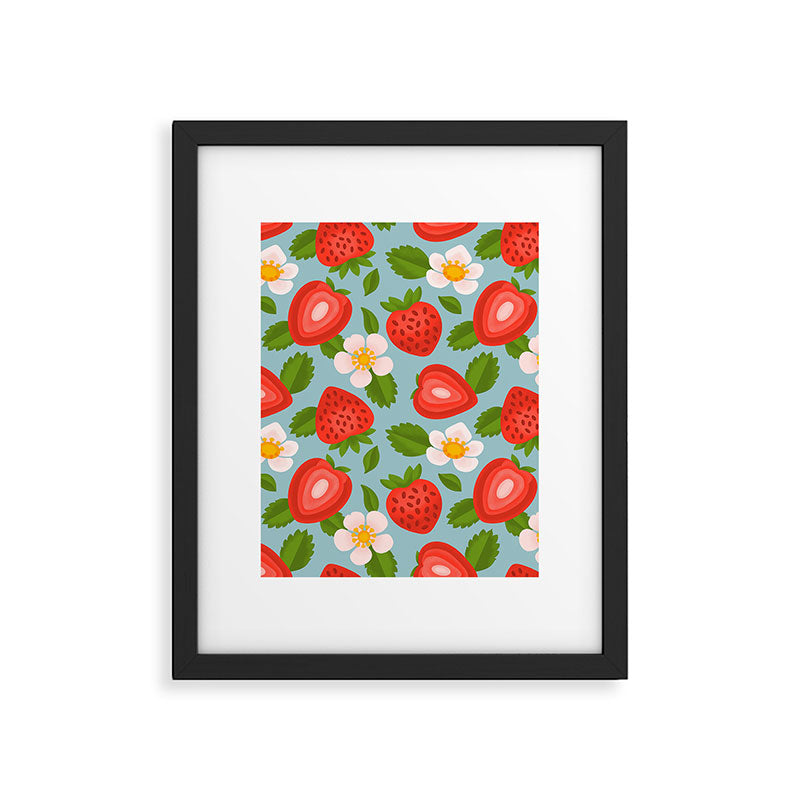 Strawberry Pattern on Sky Blue Framed Art Print Gallery Image 6