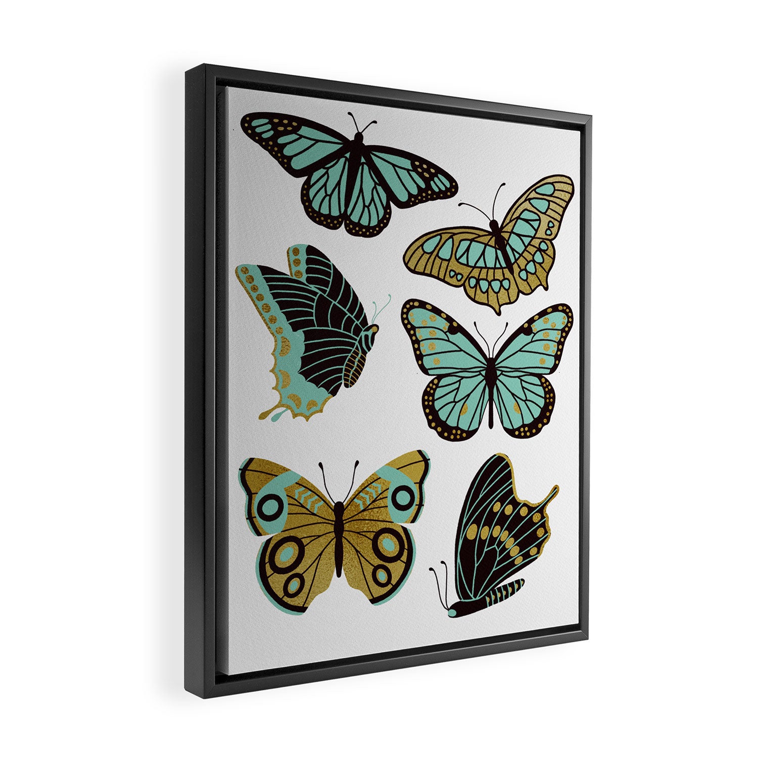 Texas Butterflies - Mint and Gold Framed Canvas Print Gallery Image 2