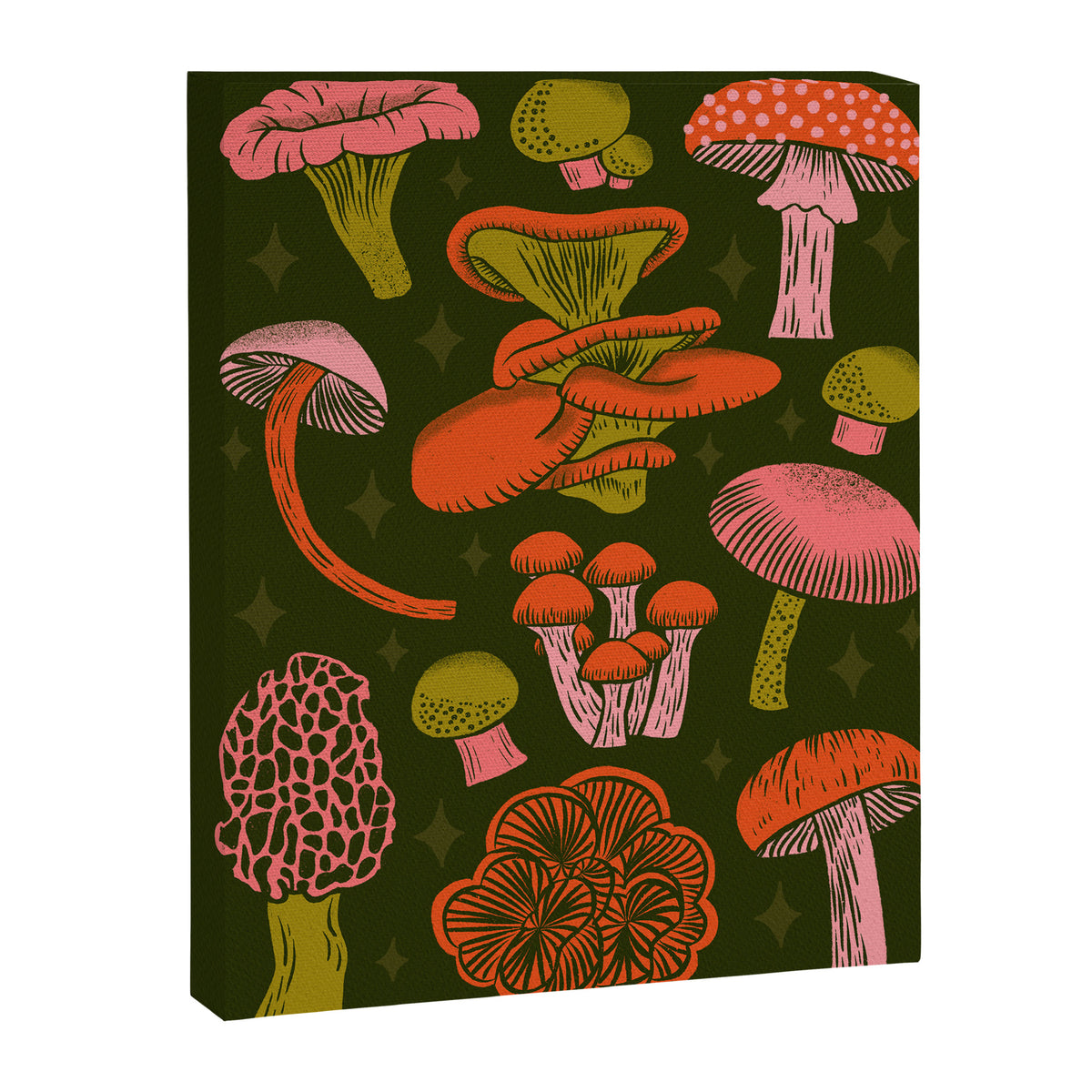 Texas Mushrooms - Bright Multicolor on Green Canvas Print Gallery Image 6