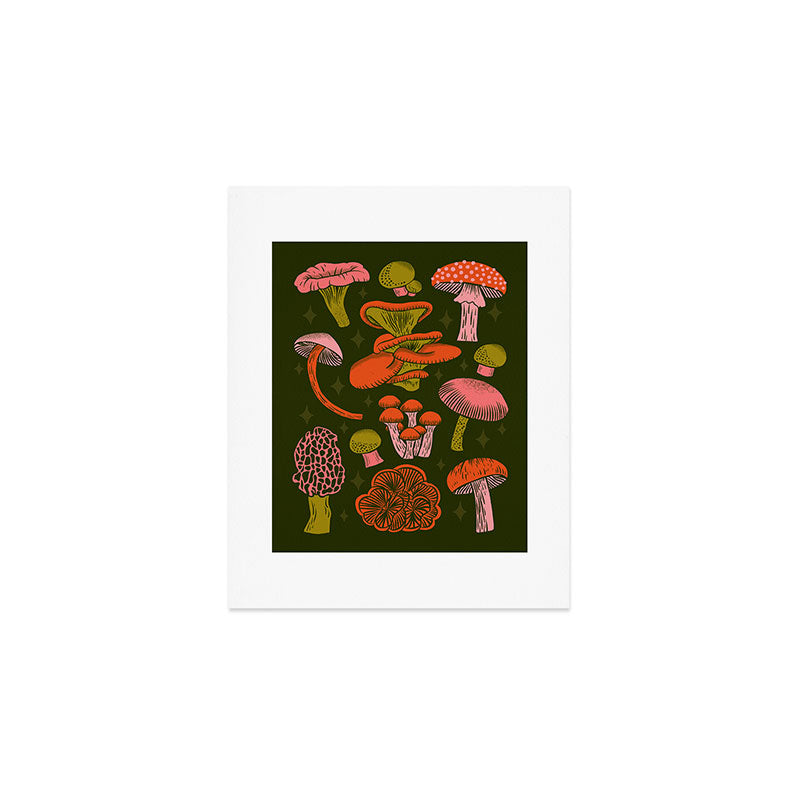 Texas Mushrooms - Bright Multicolor on Green Art Print Gallery Image 1