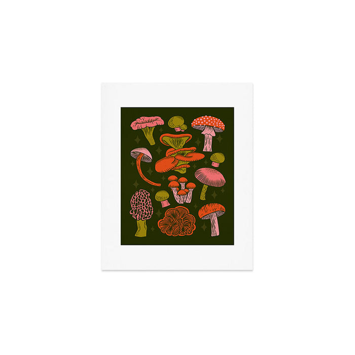 Texas Mushrooms - Bright Multicolor on Green Art Print Gallery Image 1