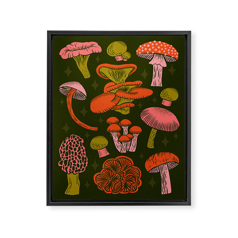 Texas Mushrooms - Bright Multicolor on Green Framed Canvas Print Gallery Image 6