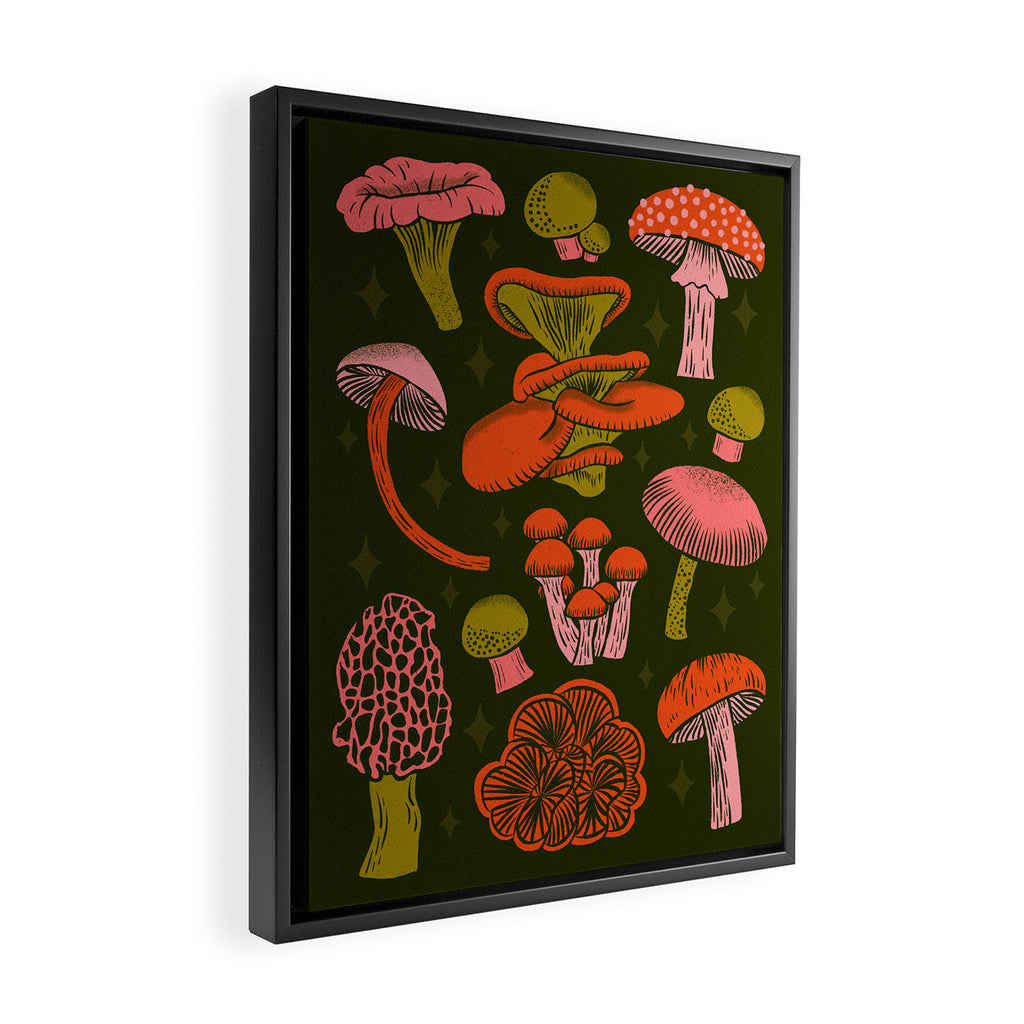 Texas Mushrooms - Bright Multicolor on Green Framed Canvas Print Gallery Image 2