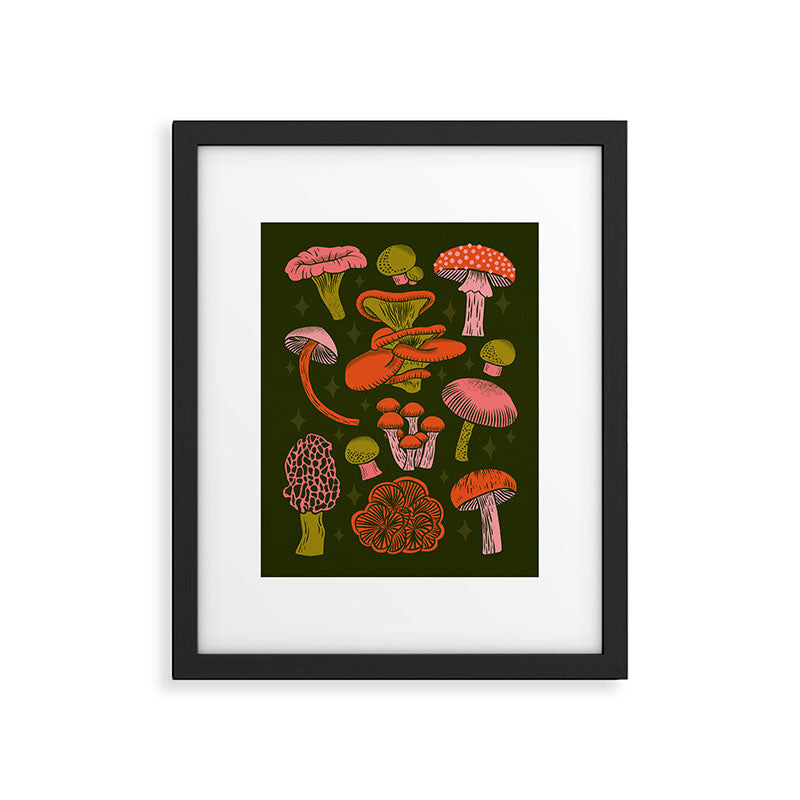 Texas Mushrooms - Bright Multicolor on Green Framed Art Print Gallery Image 4