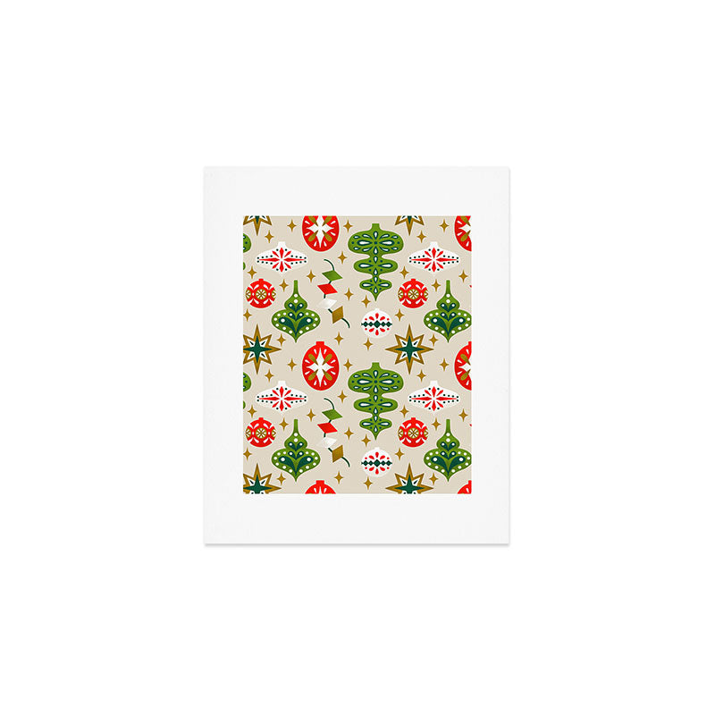 Vintage Christmas Ornaments Pattern Art Print Gallery Image 1