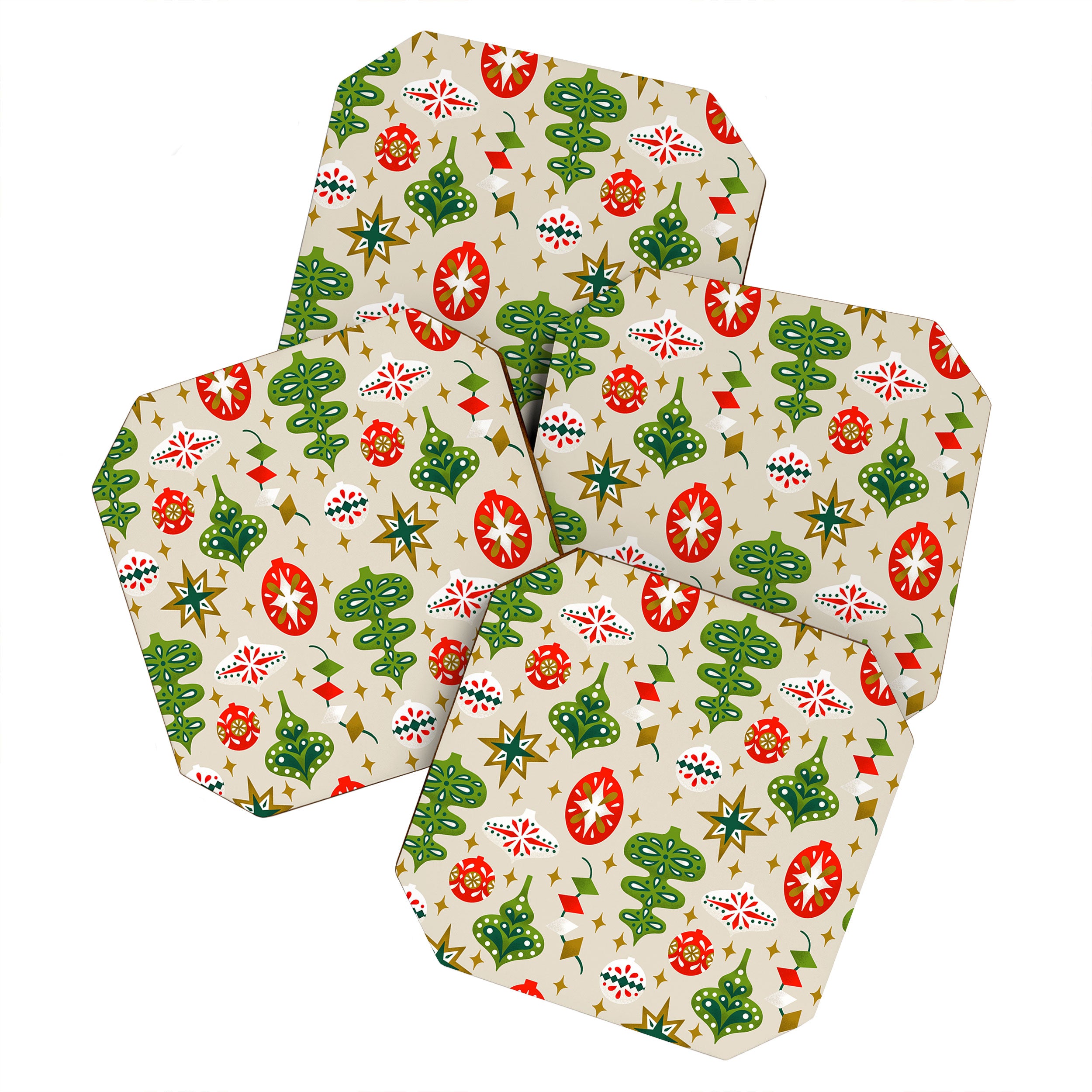 Vintage Christmas Ornaments Pattern Coaster Gallery Image 1