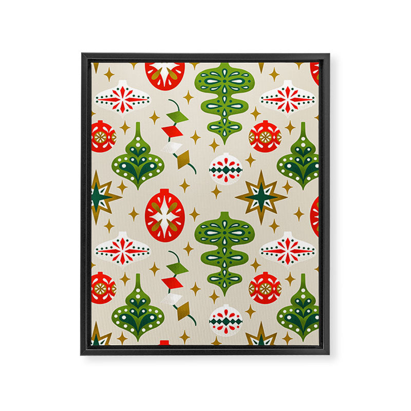 Vintage Christmas Ornaments Pattern Framed Canvas Print Gallery Image 8