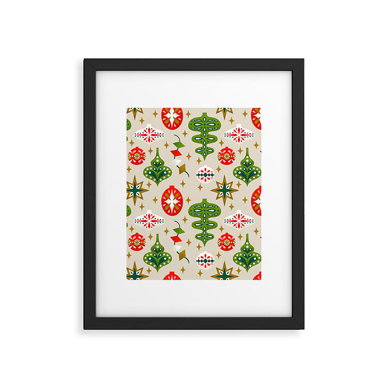 Vintage Christmas Ornaments Pattern Framed Art Print Gallery Image 6