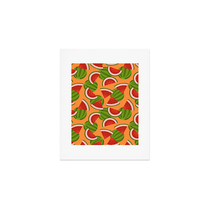 Watermelon Pattern on Orange Art Print Gallery Image 1