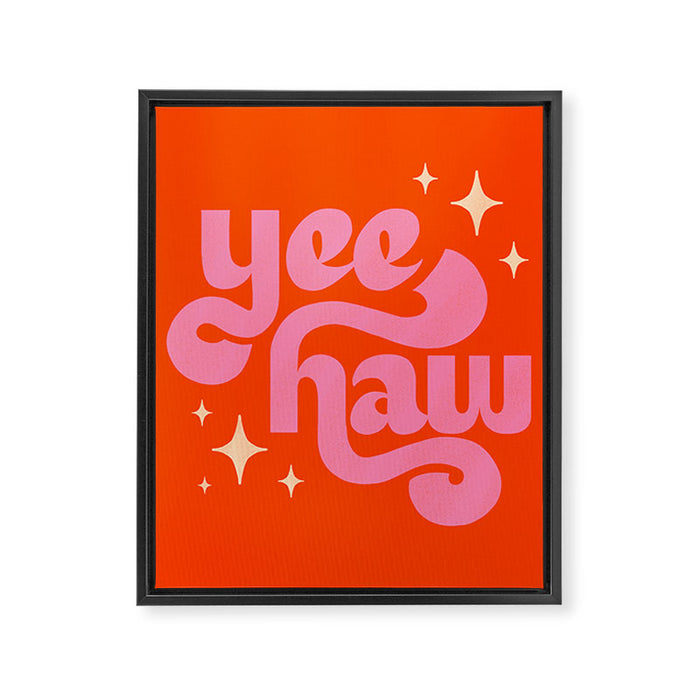 Yee Haw - Pink on Orange Framed Canvas Print Gallery Image 1