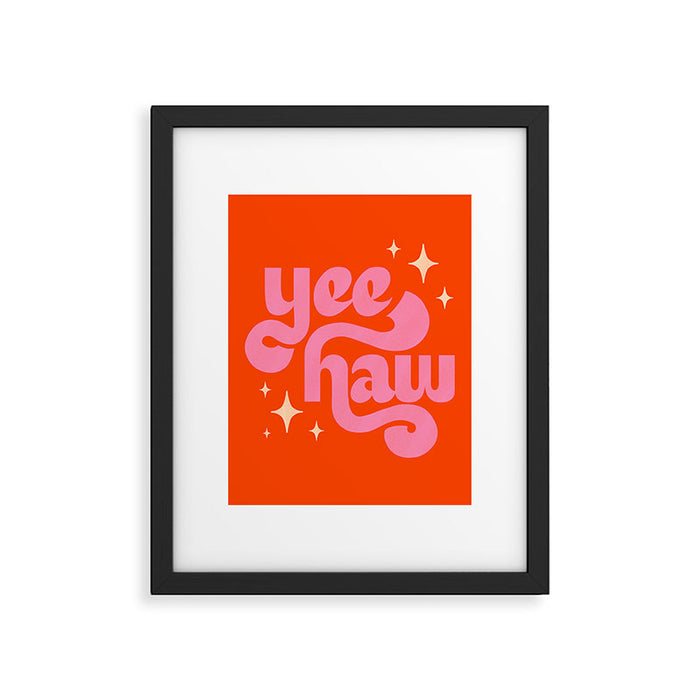 Yee Haw - Pink on Orange Framed Art Print Gallery Image 1